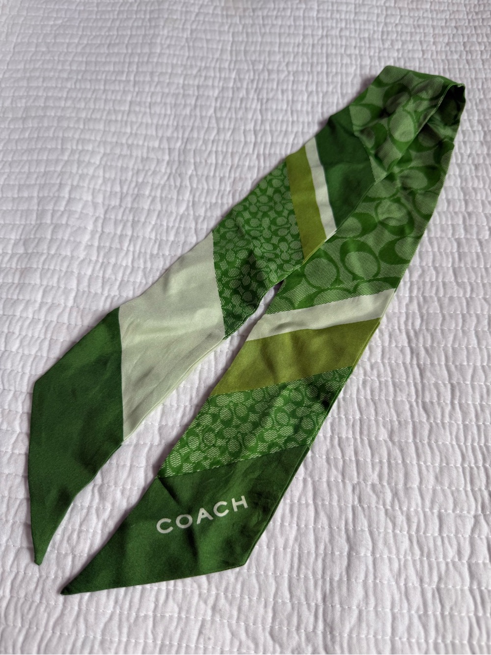Coach Green Multi-Tone Signature Print Silk Twilly Scarf